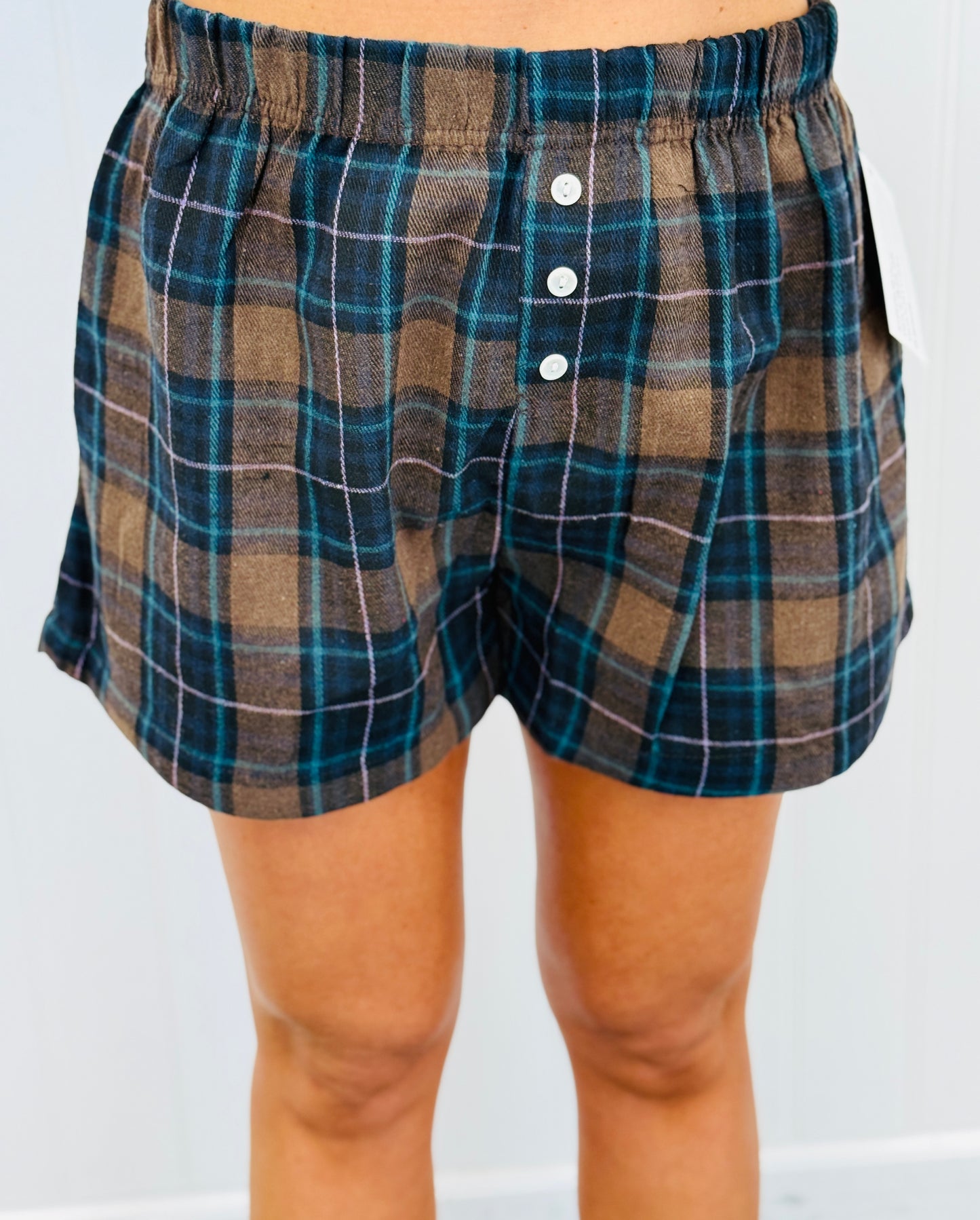 Plaid Faux Button Fly Shorts (Reg.) - 5 Colors