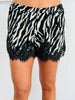 Black Zebra Print Lace Trim Shorts (Reg.)