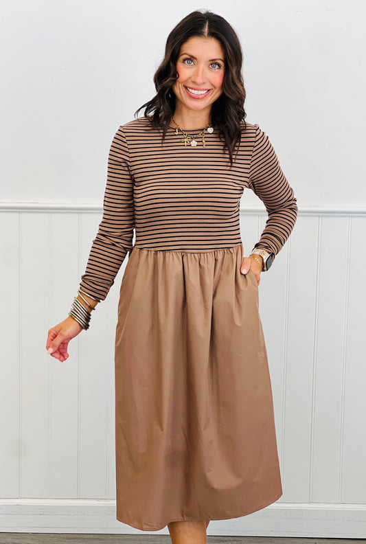 Mocha Sweater Combo Midi Dress (Reg)