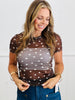 Brown Polka Dot Mesh Blouse (Reg & Plus)