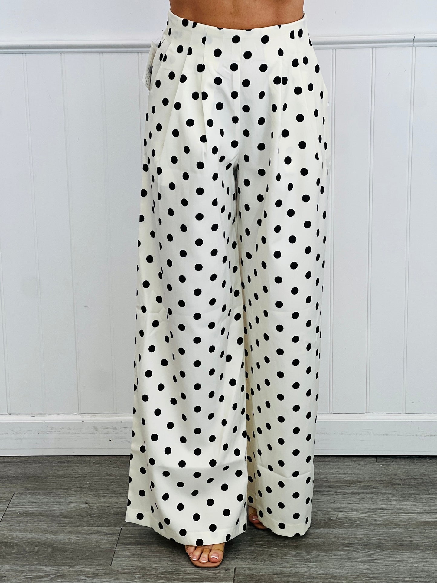 Pleated High Waist Polka Dot Pants (Reg.)-2 Colors