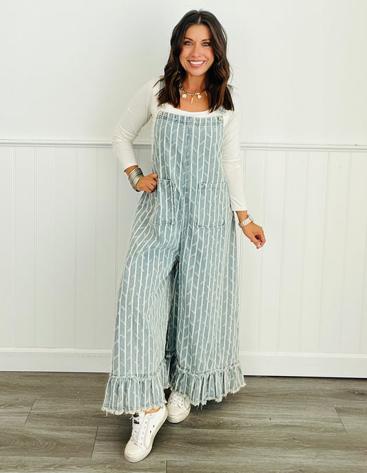 POL Stripe Denim Embroidered Overalls (Reg)