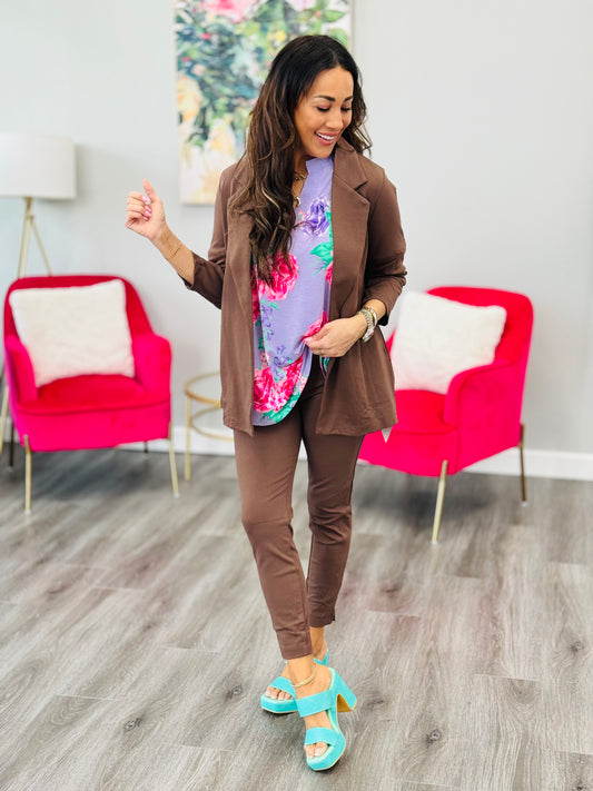 Dear Scarlett Dark Brown Magic 3/4 Sleeve Blazer (Reg. and Plus)