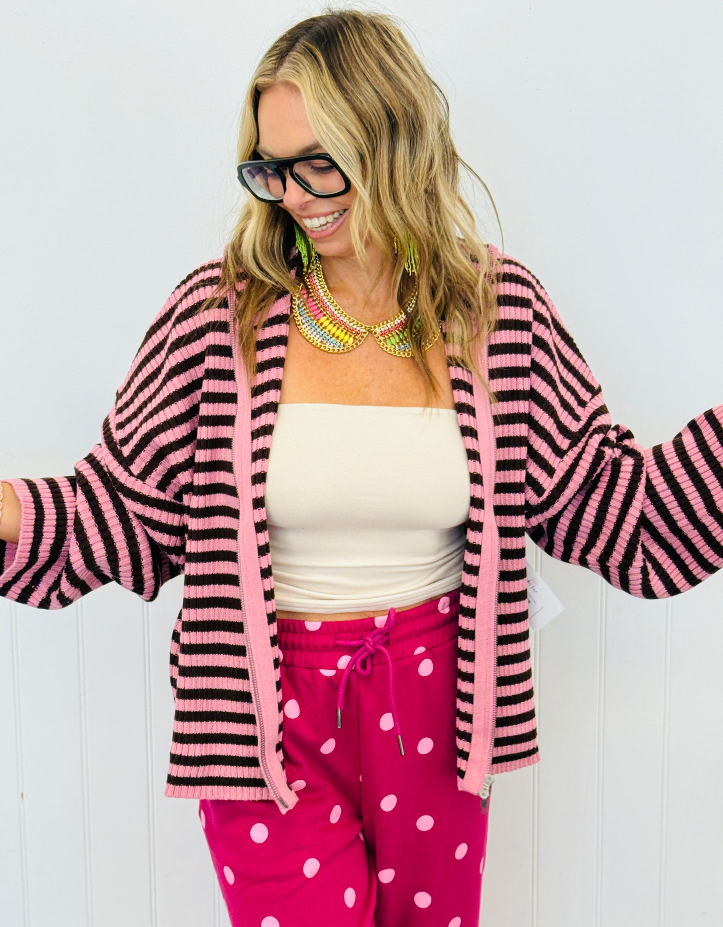 Mock Neck Striped Sweater Cardigan (Reg.) - 2 Colors