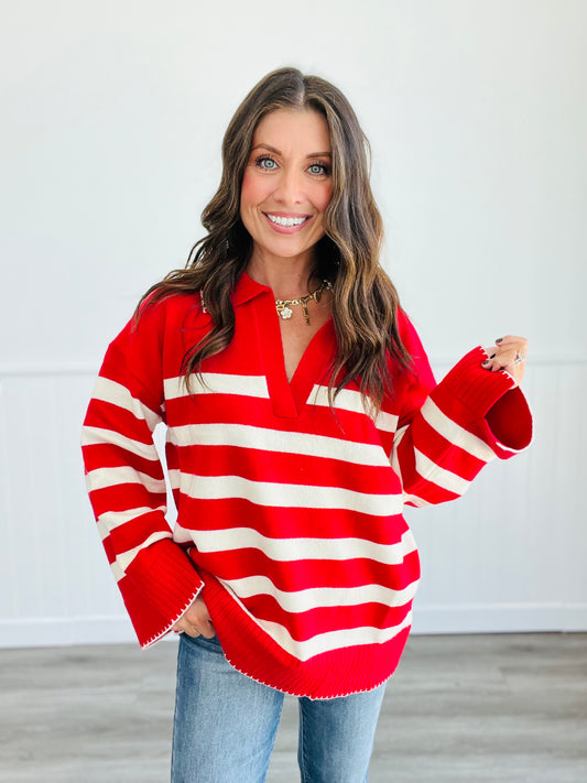 Red Striped Sweater Top (Reg.)