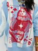 Queen Of Sparkles Blue, White & Red Striped Card Logo Sweater (Reg. & Plus)