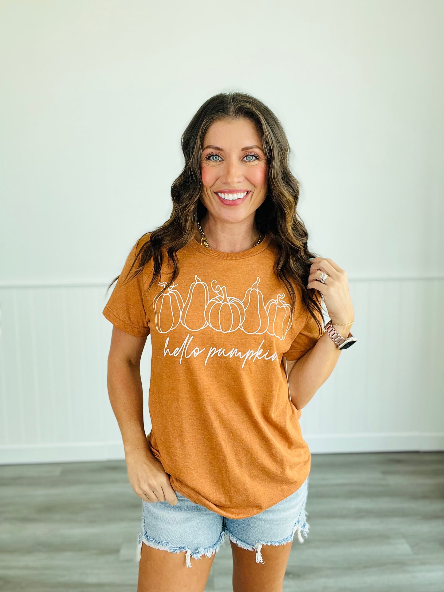 Heather Orange Hello Pumpkin Tee (Reg. & Plus)