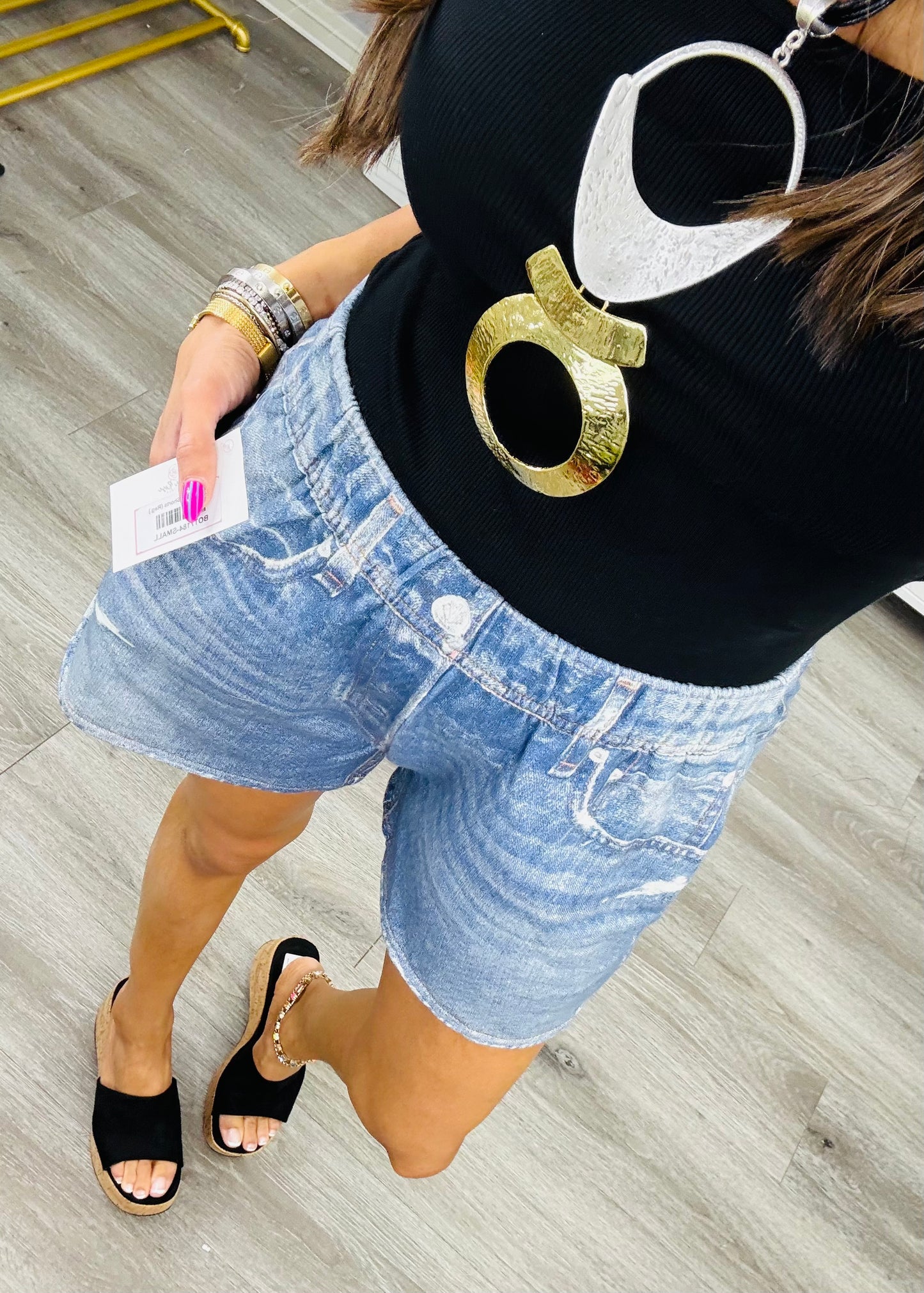 Faux Denim Shorts (Reg.)