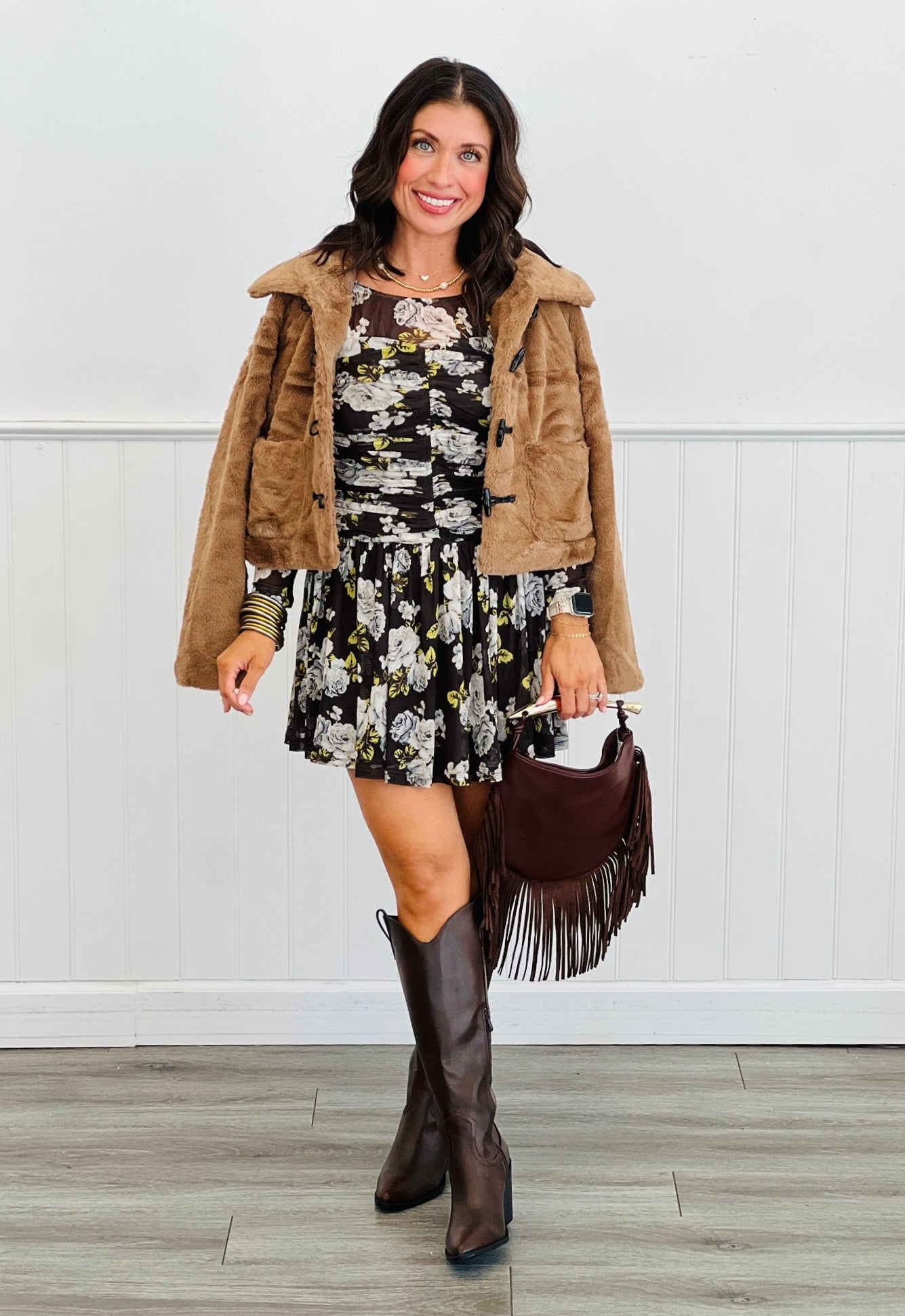 Charcoal Floral Mesh Mini Dress (Reg.)