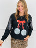 Black Disco Ball With Bow Sequin Sweatshirt (Reg. and Plus)