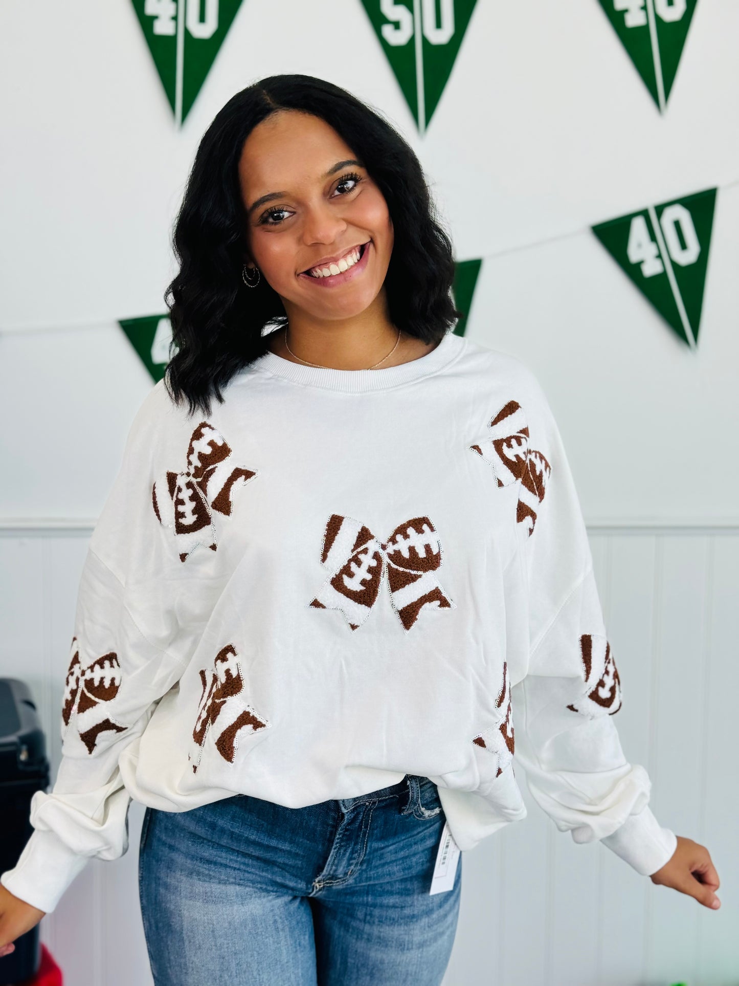 Sequin Football Ribbons Sweatshirt (Reg) -2 Colors