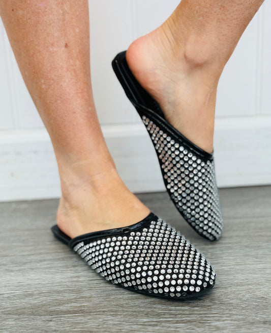 Black Shining Sole Rhinestone Mule