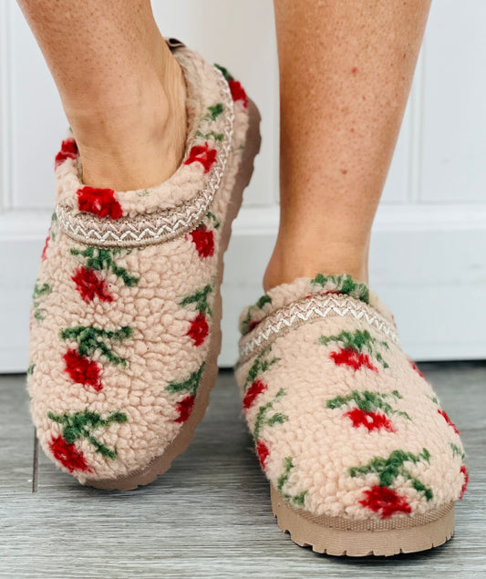 Taupe Cozy Blooms Slip On Flats