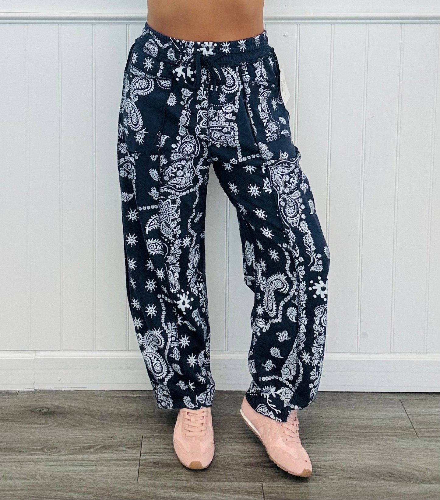 Navy Bandana Print Utility Barrel Pants (Reg.)