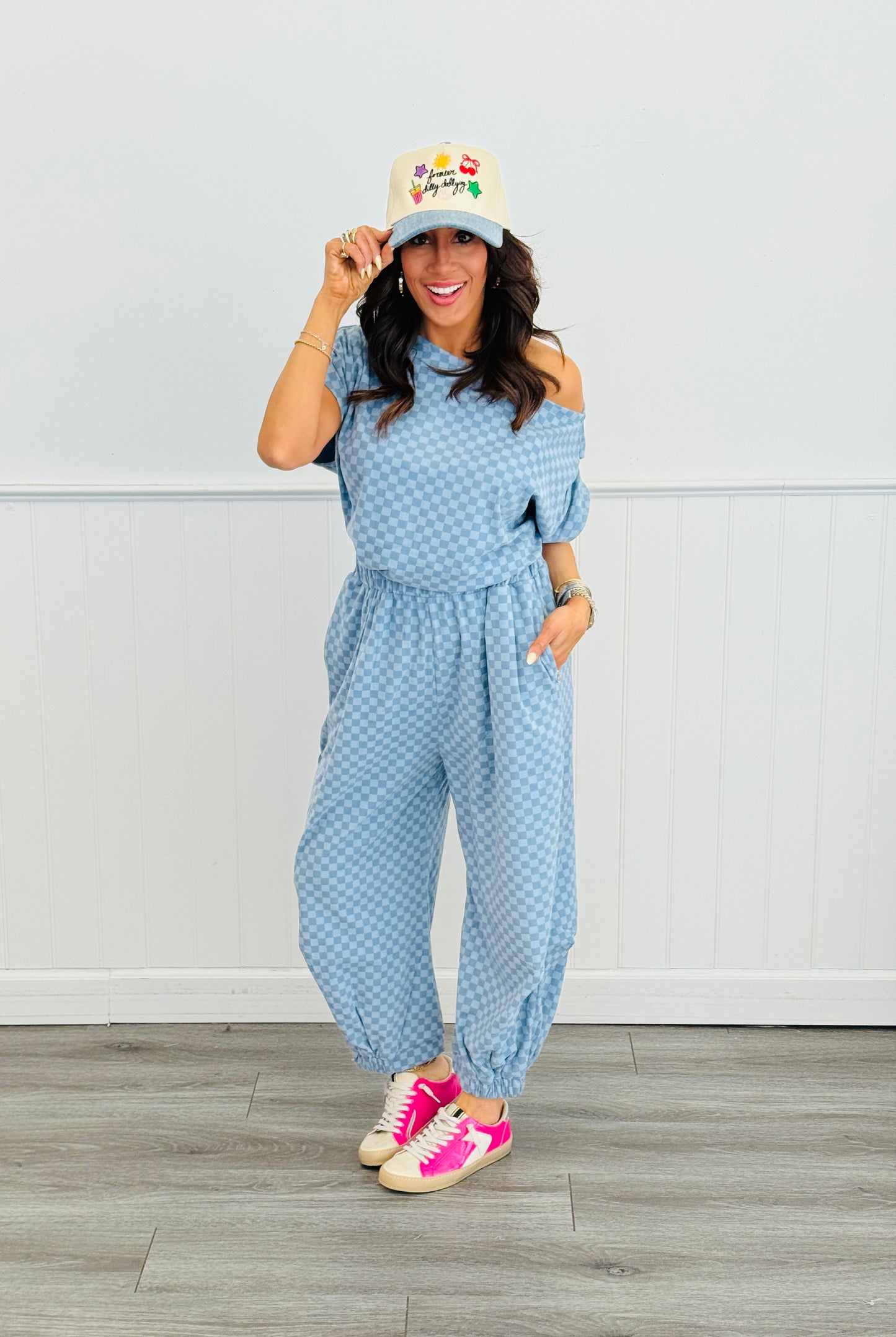 French Terry Checkered Top & Pant Set (Reg)-5 Colors