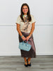 Brown Dotted Satin Midi Slip Skirt (Reg & Plus)