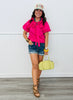 Bow Neck Tie Puff Sleeve Blouse (Reg & Plus)-3 Colors