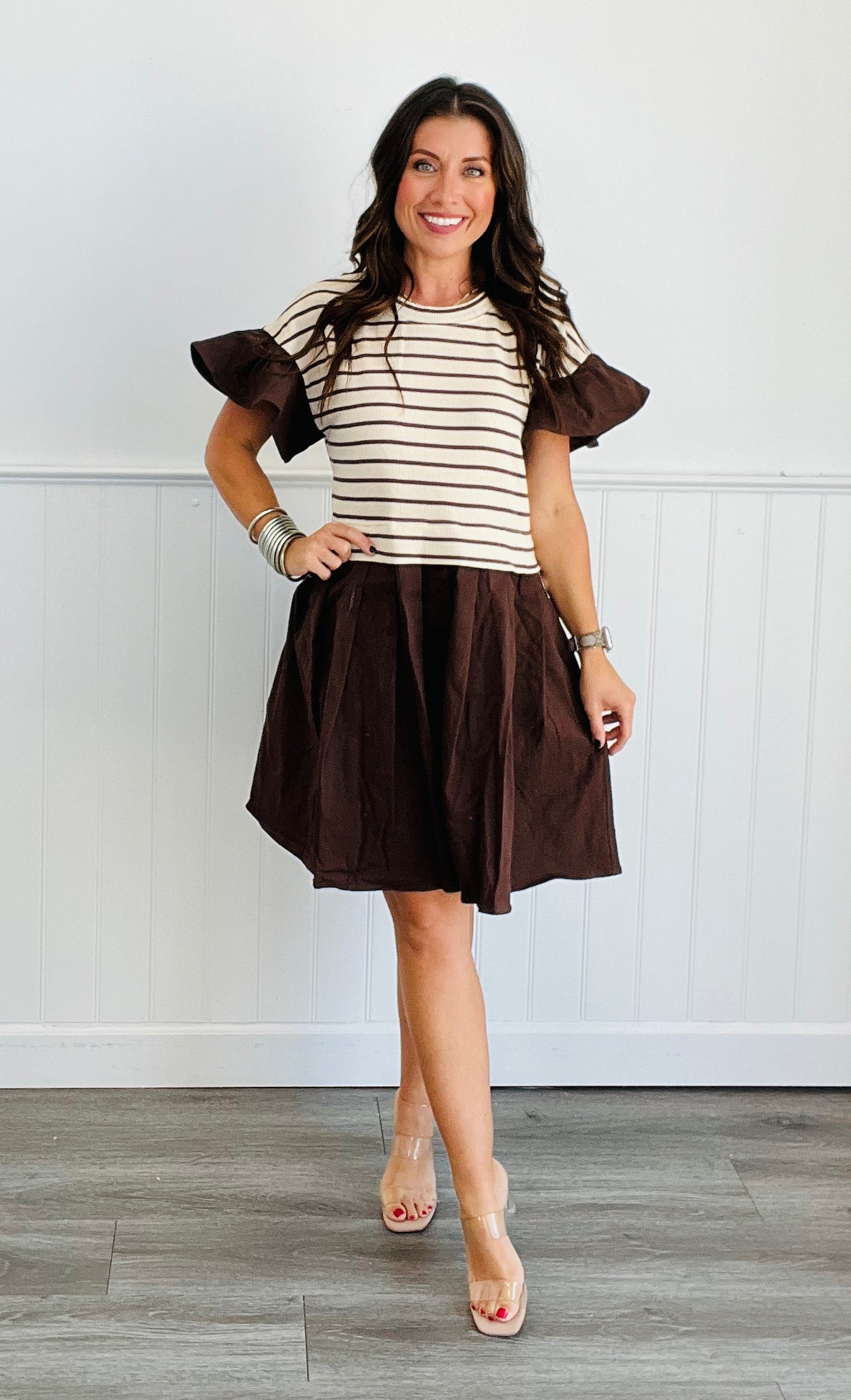 Brown Stripe Vest Twofer Mini Dress (Reg)