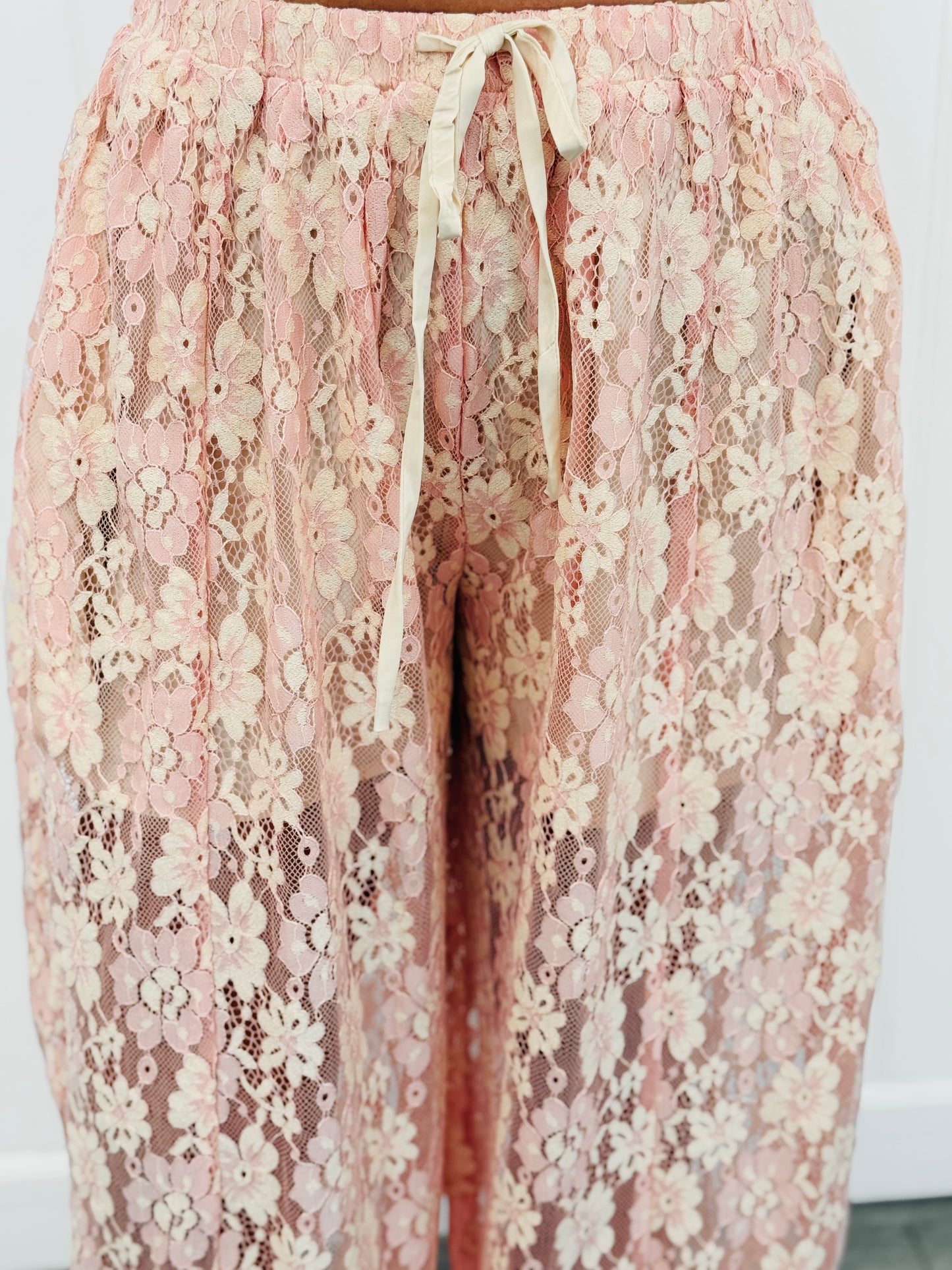 Blush Peach Floral Lace Balloon Pants With Inner Shorts (Reg.)