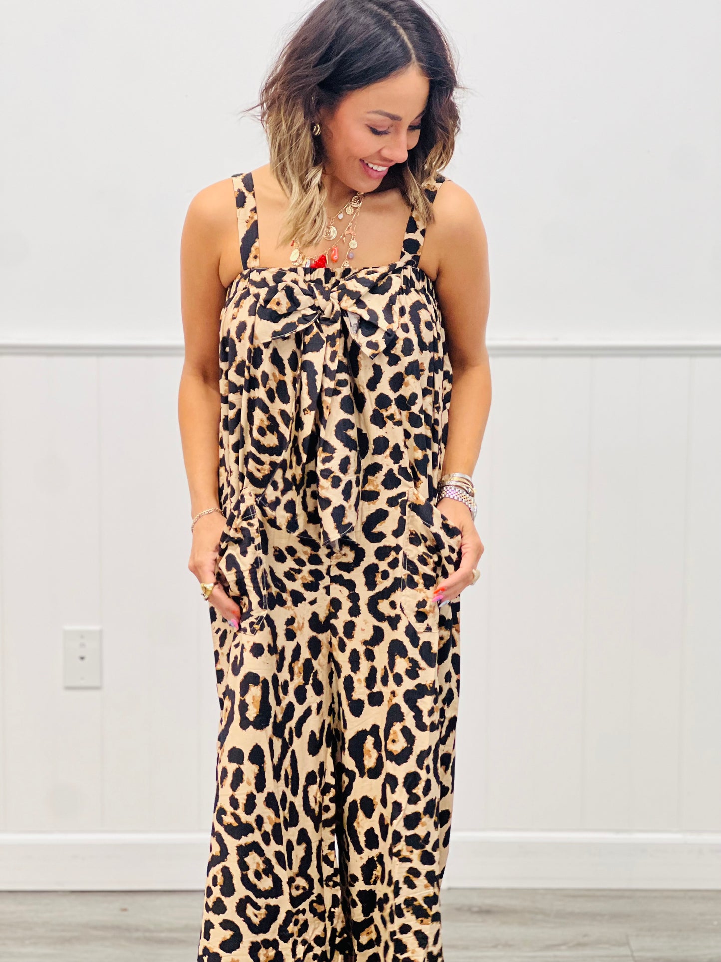 Leopard Ribbon Tie Jumpsuit (Reg.)