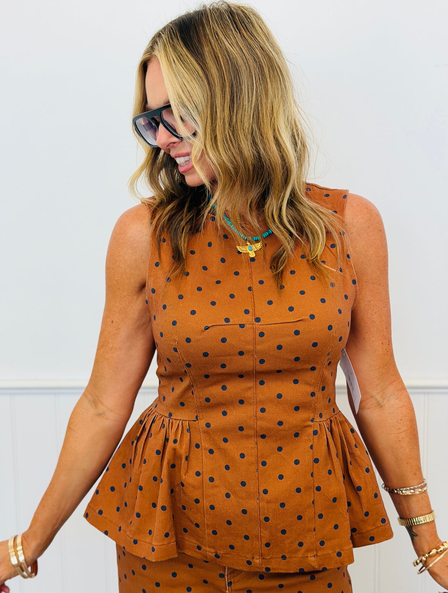 Polka Dot Peplum Top (Reg.) - 4 Colors
