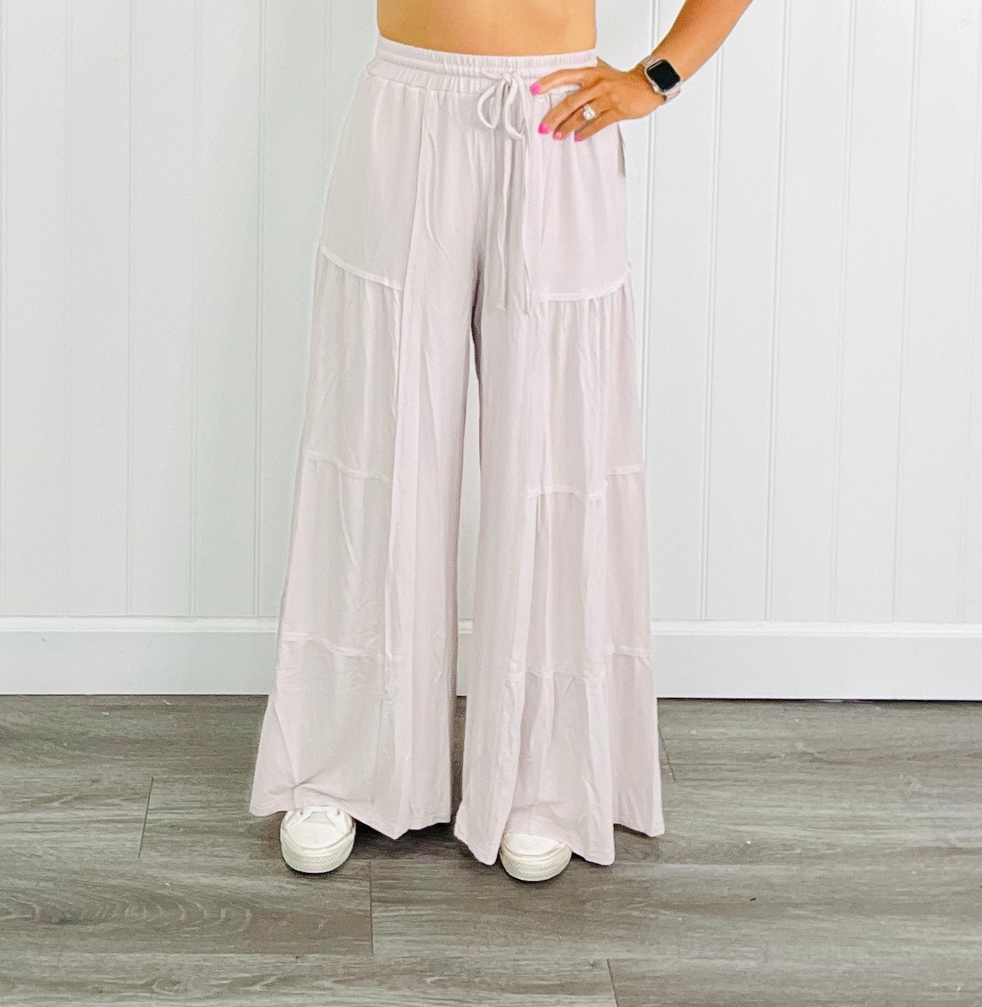 Ecru Tiered Flowy Pants (Reg & Plus)