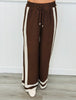 Chocolate Contrast Stripe Shirt & Pants Set (Reg & Plus)