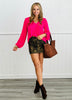 Pink Casual V-neck Long Sleeve Top (Reg. and Plus)