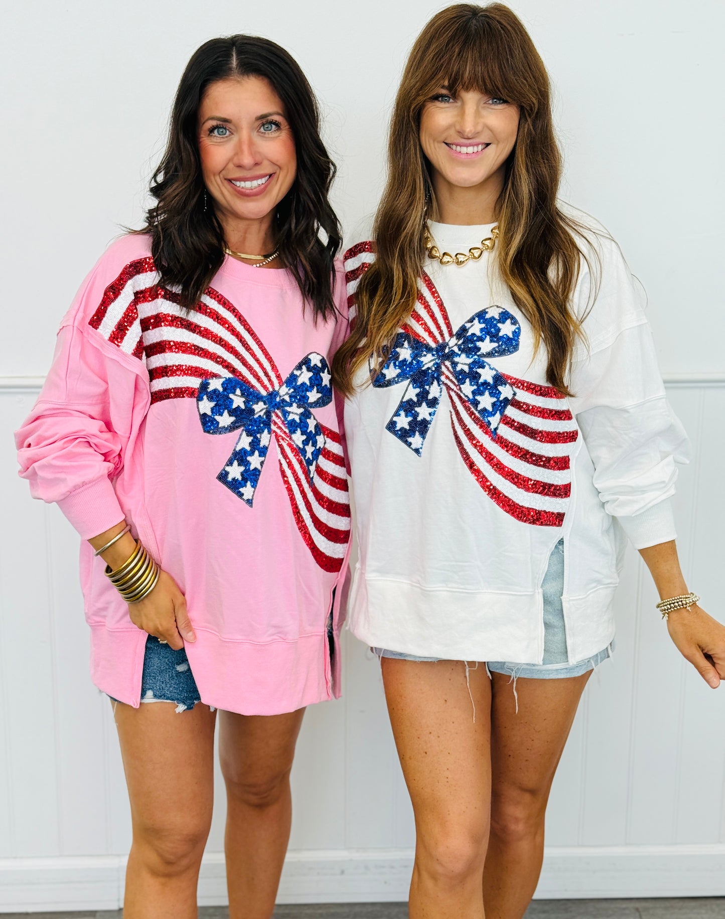 American Flag Bow Sequin Sweatshirt (Reg.)-2 Colors