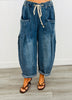 Washed Denim Drawstring Barrel Pants (Reg & Plus)