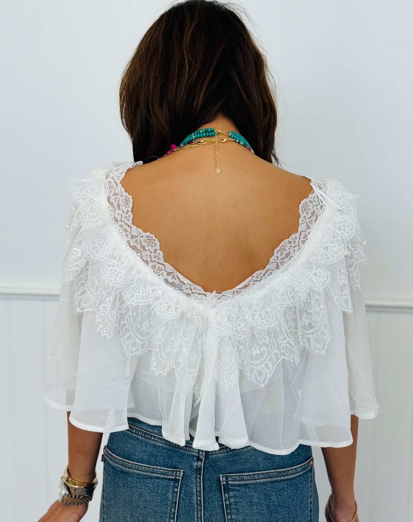 Off White Lace Chiffon Top (Reg.)