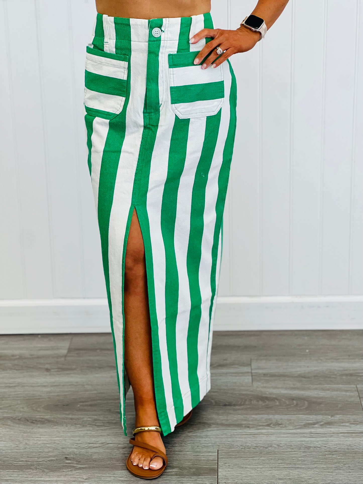 Bold Stripe Front Slit Maxi Skirt (Reg.)-2 Colors