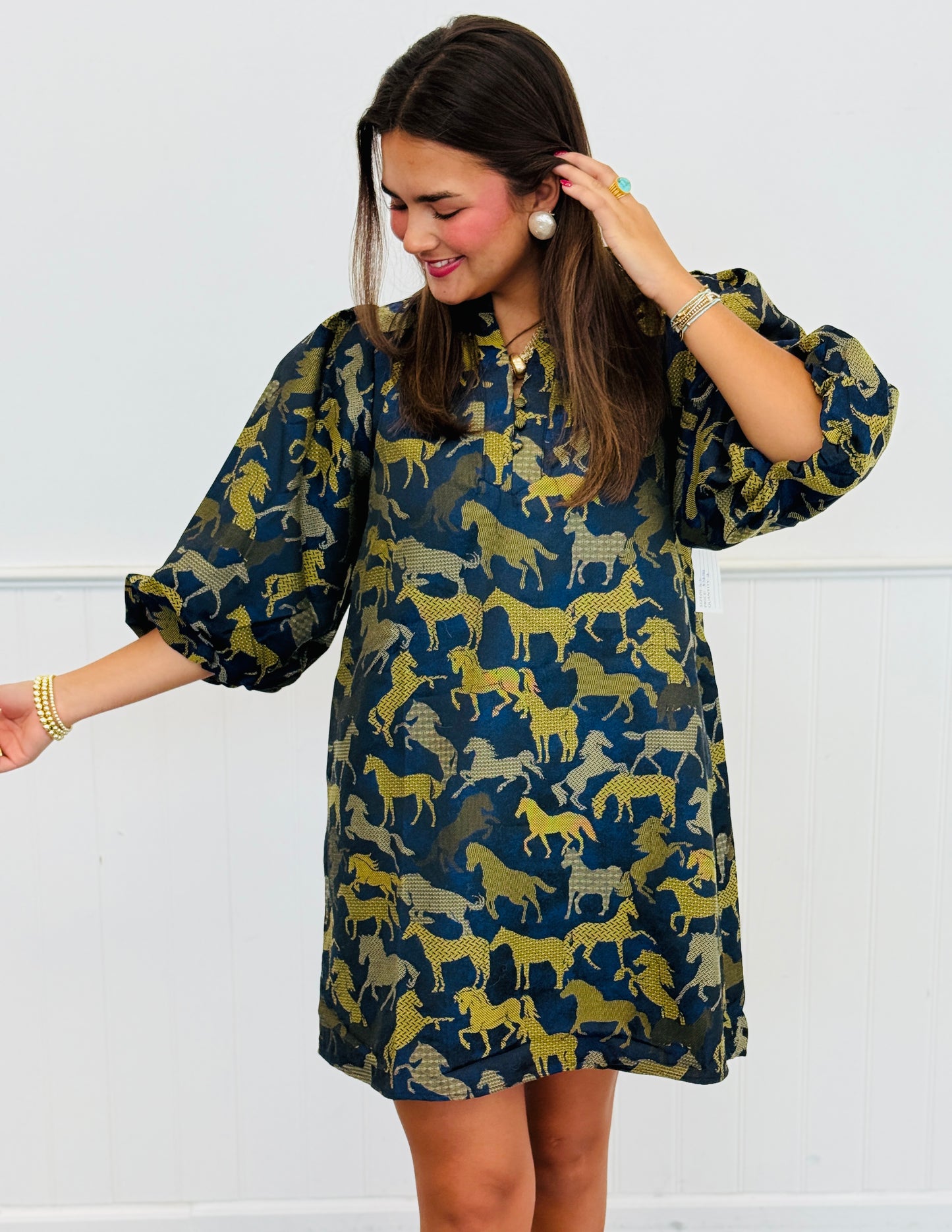 Blue Horse Jacquard Mini Dress (Reg.)