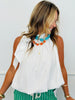 White High Neck Tie Wrap Sleeveless Blouse (Reg.)