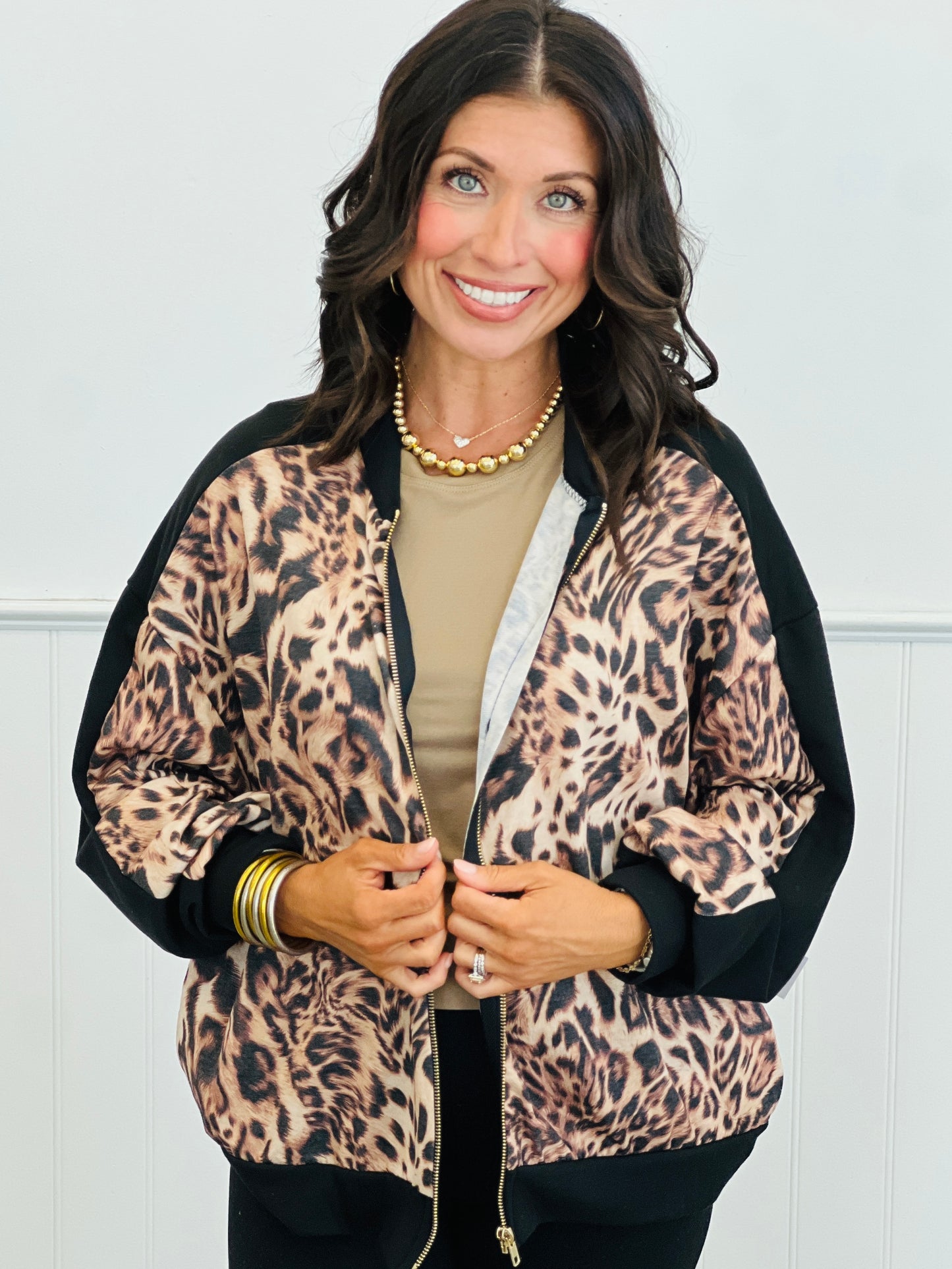 Leopard Relaxed Fit Zip Up Shacket (Reg. and Plus)