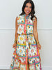 Multi Floral Print Button Down Midi Dress (Reg.)