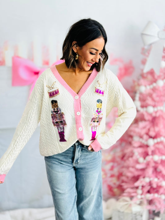 Beige and Pink Nutcracker Cardigan (Reg. and Plus)