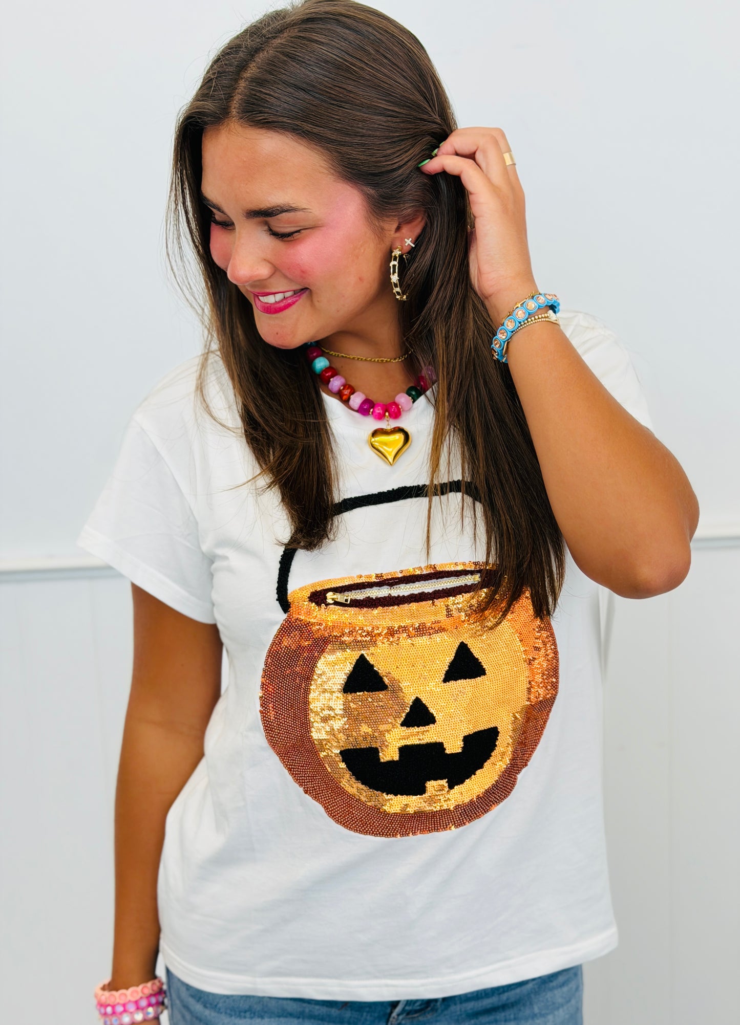 Queen Of Sparkles White Pumpkin Candy Bucket Tee (Reg. and Plus)