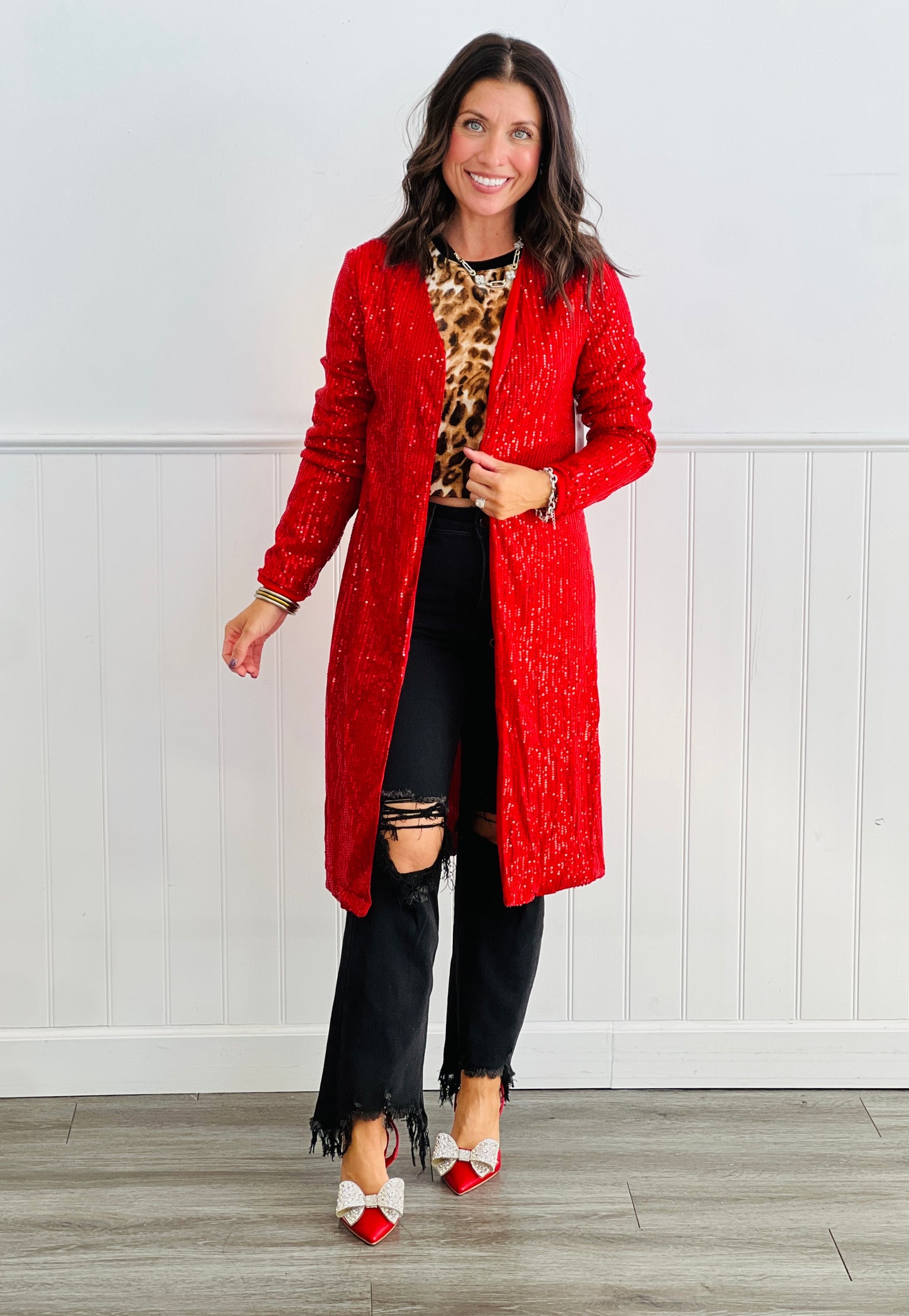 Shimmering Sequin Longline Cardigan (Reg & Plus)-3 Colors