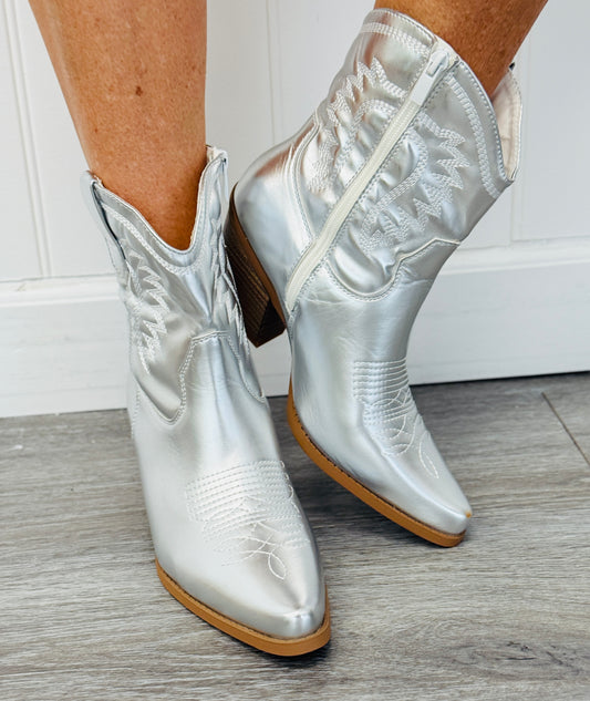 Silver Metallic Dream Ankle Boots