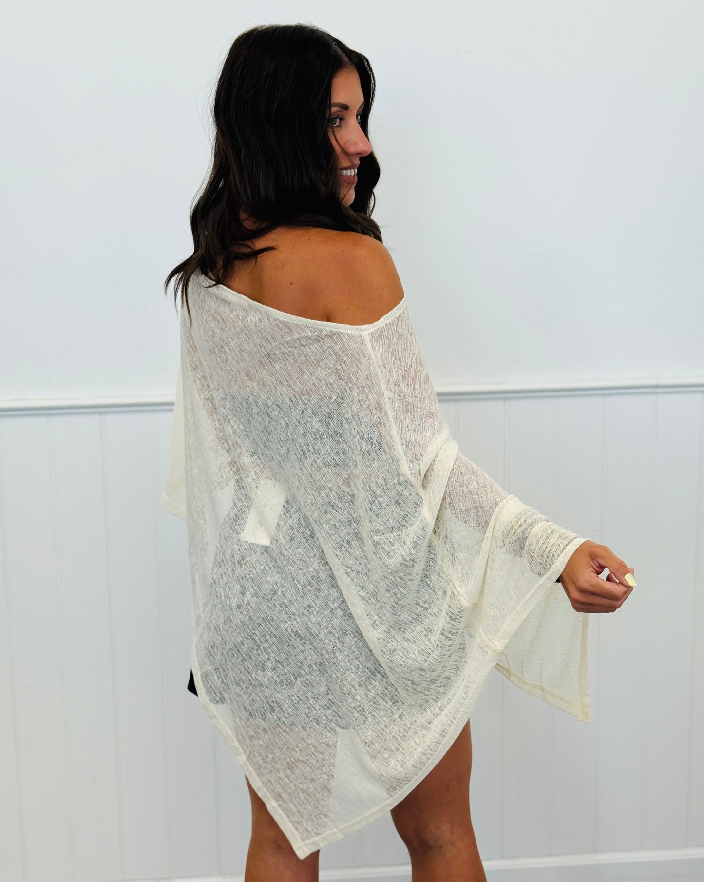 Cream Asymmetric Draped Top (OS & Plus)