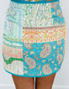 Turquoise Quilted Paisley Mini Skirt (Reg & Plus)