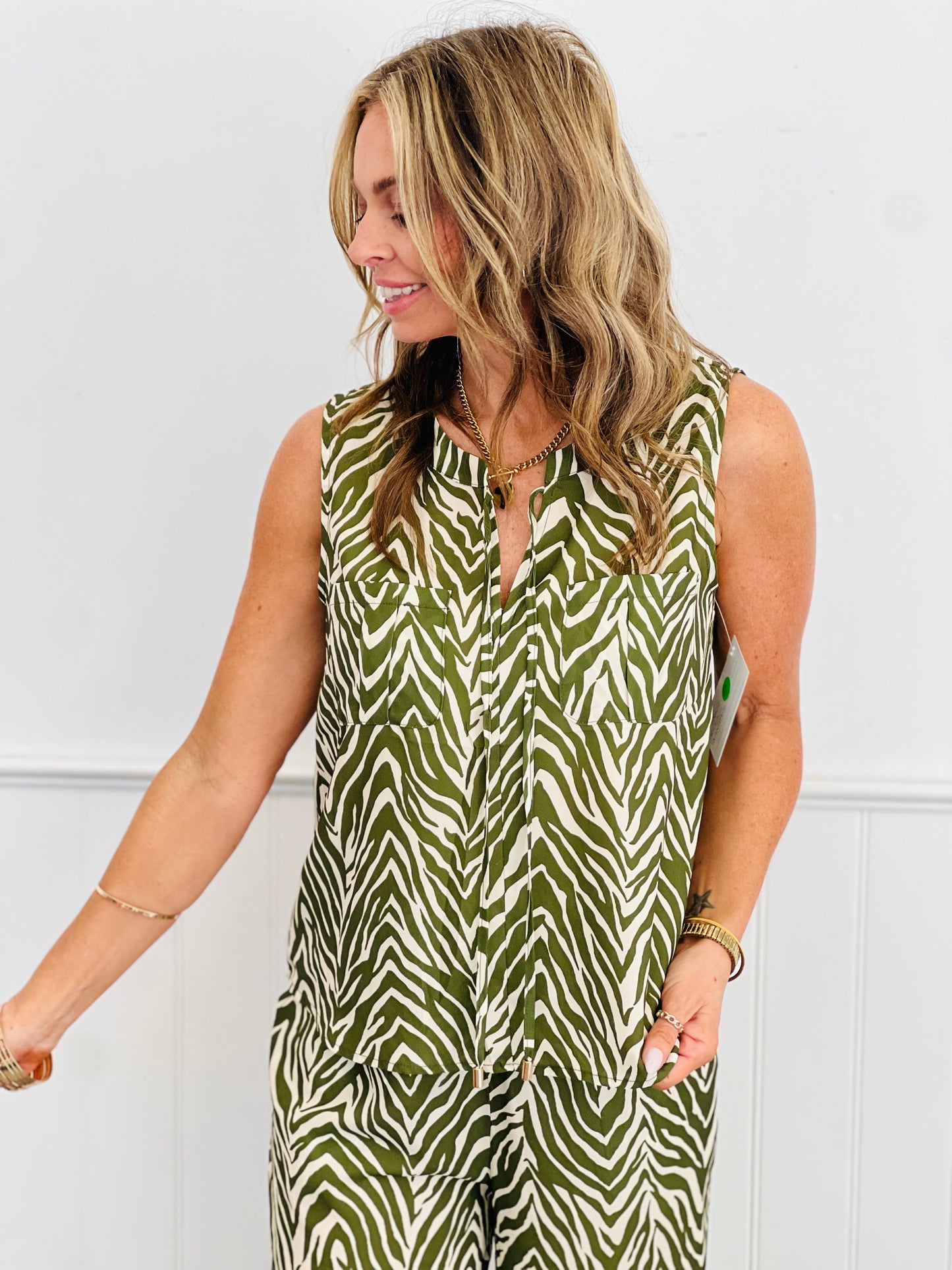Olive Zebra Print Top & Pants Set (Reg. and Plus)