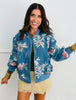 Light Denim Floral Beaded Sequin Zip Up Jacket (Reg.)