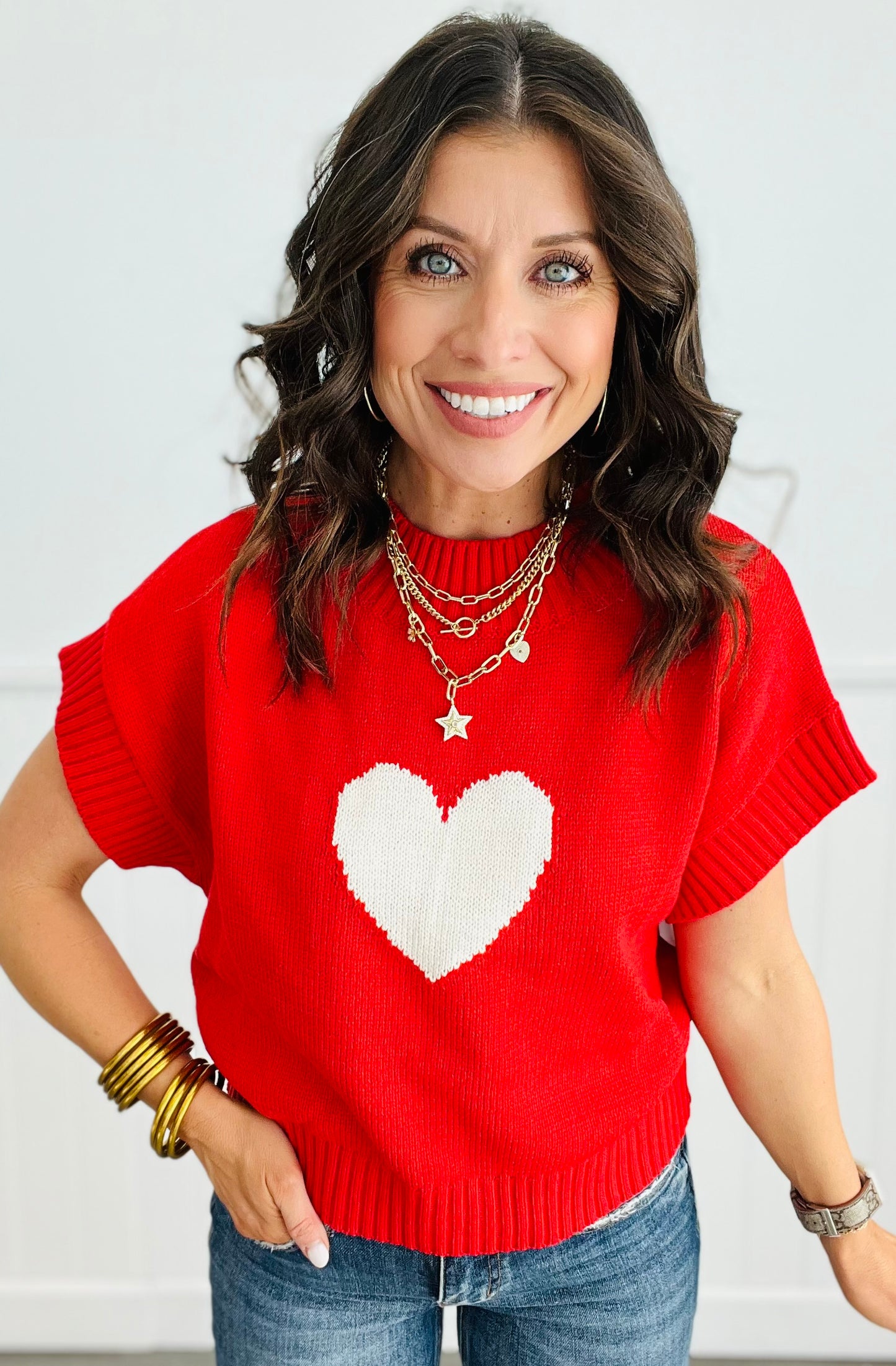 Red Heart Short Sleeve Sweater Top (Reg.)