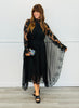 Black Lace Yoke Batwing Sleeve Maxi Dress (Reg.)