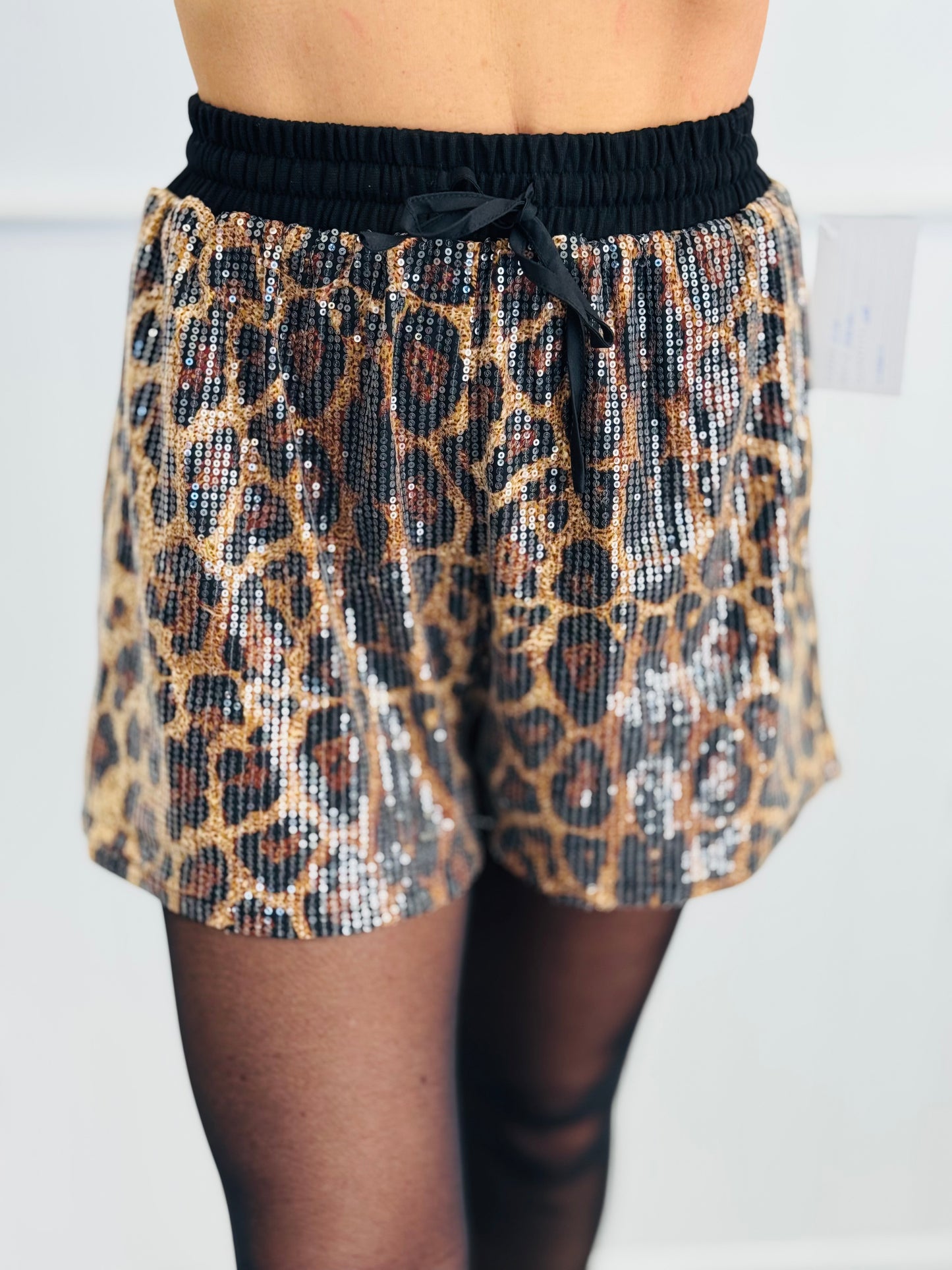 Leopard Print Sequin Shorts (Reg & Plus)-2 Colors