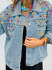 Light Denim Studded Jewels Button Up Jacket (Reg & Plus)