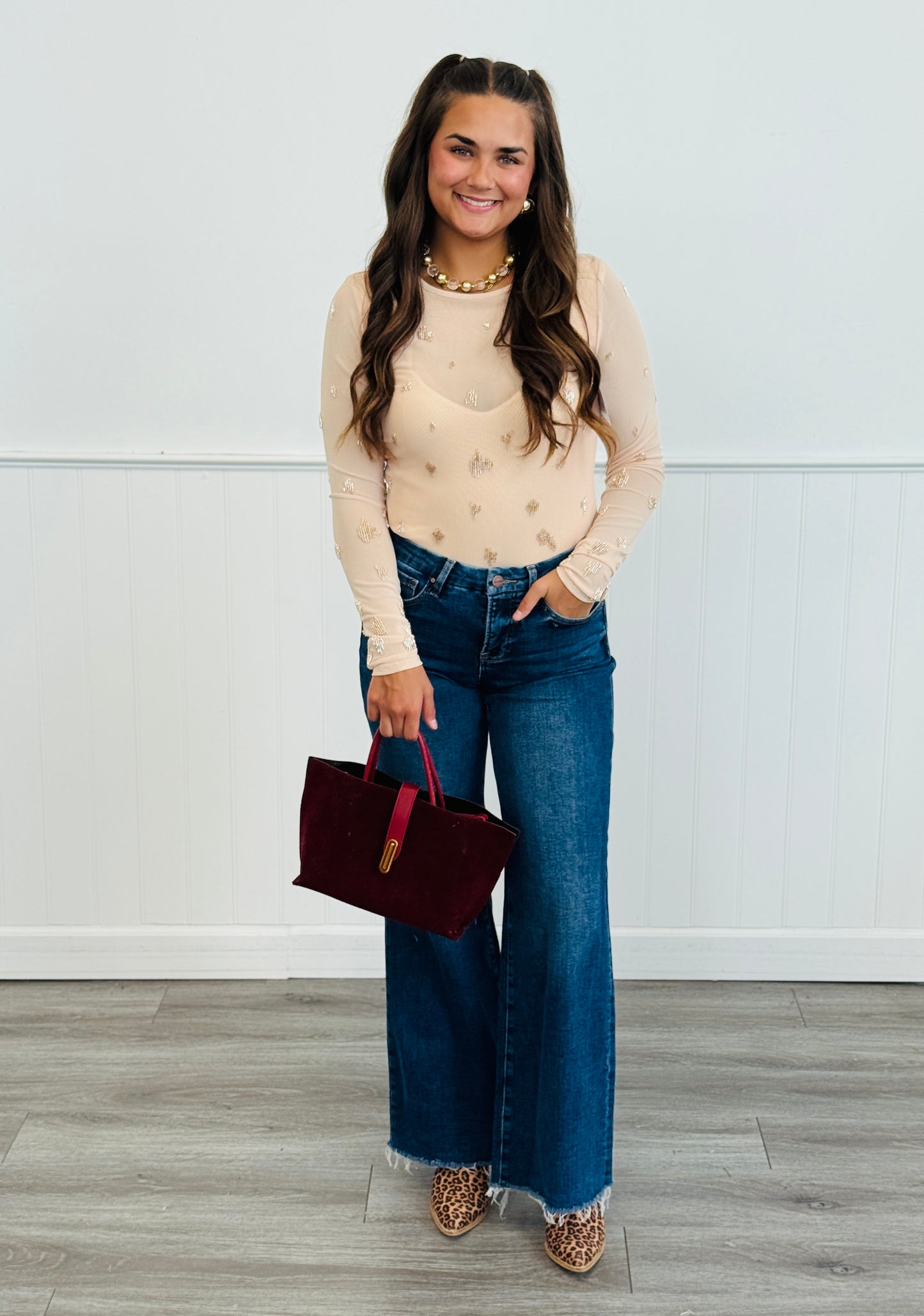 Sequin Splotch Long Sleeve Top (Reg & Plus)-2 Colors