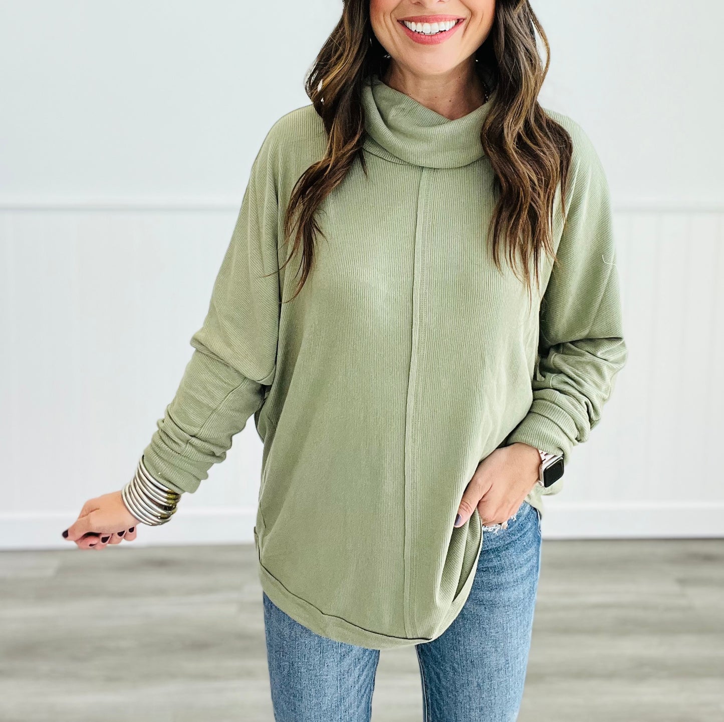 Mock Neck Dolmen Sleeve Top (Reg) - 5 Colors